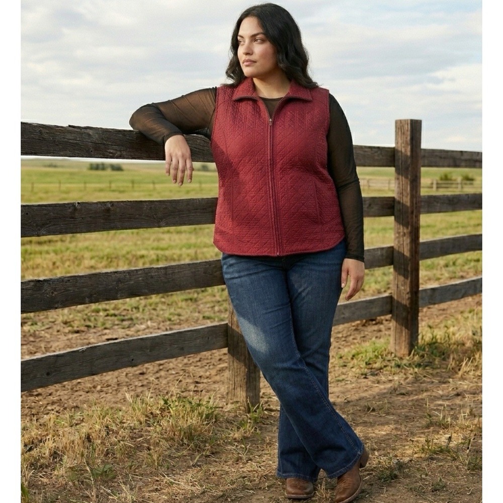 Shyanne Wine Red Diamond Quilted Vest 1X Plus Size Boho Western Cowgirl